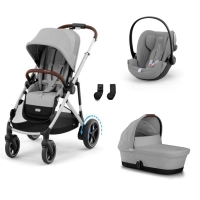 Poussette Cybex eGazelle S2 SLV - Stone Grey + Nacelle Gazelle Cot + Coque Auto Cloud G i-Size - Stone Grey (Plus)