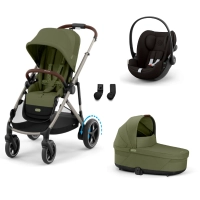 Poussette Cybex eGazelle S2 TPE - Moss Green + Nacelle Gazelle Cot + Coque Auto Cloud G i-Size - Magic Black