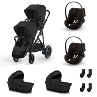Poussette Double Cybex eGazelle S2 BLK - Moon Black + 2 Nacelles Gazelle Cot + 2 Coques Autos Cloud G i-Size - Magic Black