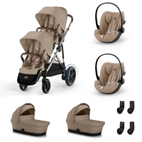 Poussette Double Cybex eGazelle S2 TPE - Almond Beige + 2 Nacelles Gazelle Cot + 2 Coques Autos Cloud G i-Size - Almond Beige (Plus)