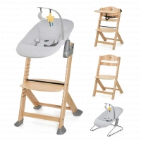 Chaise haute ENOCK  +  transat CALMEE - Kinderkraft - bois/gris