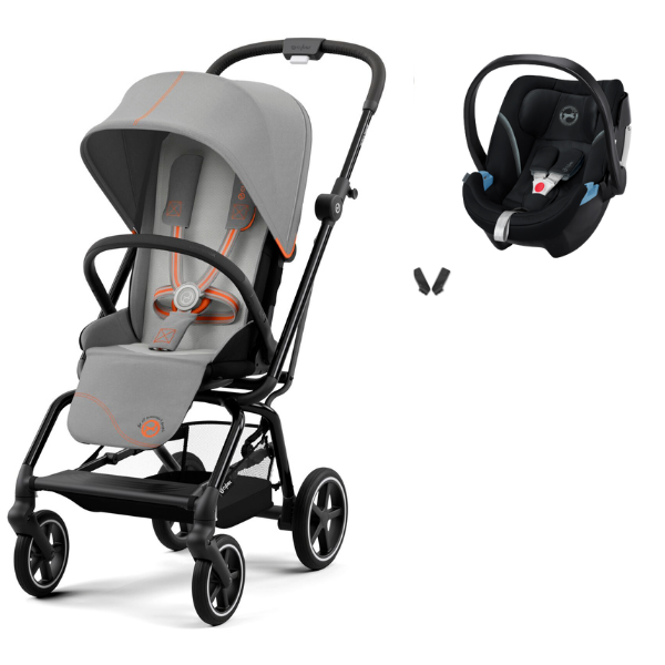 Poussette Cybex Eezy S Twist PLUS 2 - Châssis Black/ Siège Lava Grey +  Coque Auto Aton 5 - Deep Black (2022) - Univers Poussette