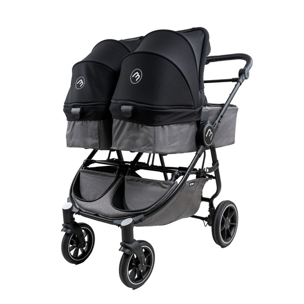 Poussette Double Baby Monsters Easy Twin 4 - Châssis Black + 2 Nacelles - Canopys Noir