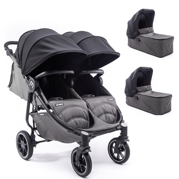 Poussette Double Baby Monsters Easy Twin 4 - Châssis Black + 2 Nacelles - Canopys Noir