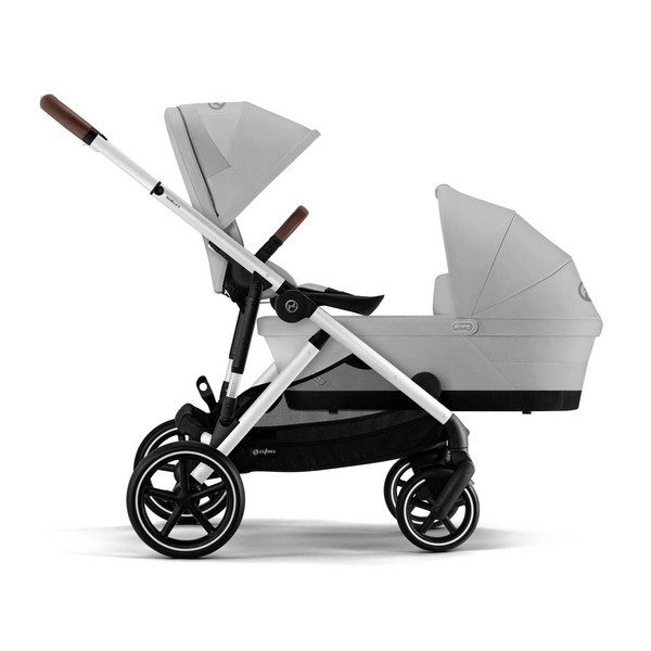 Poussette Double Cybex Gazelle S2 - Châssis Silver + Nacelles - Stone Grey