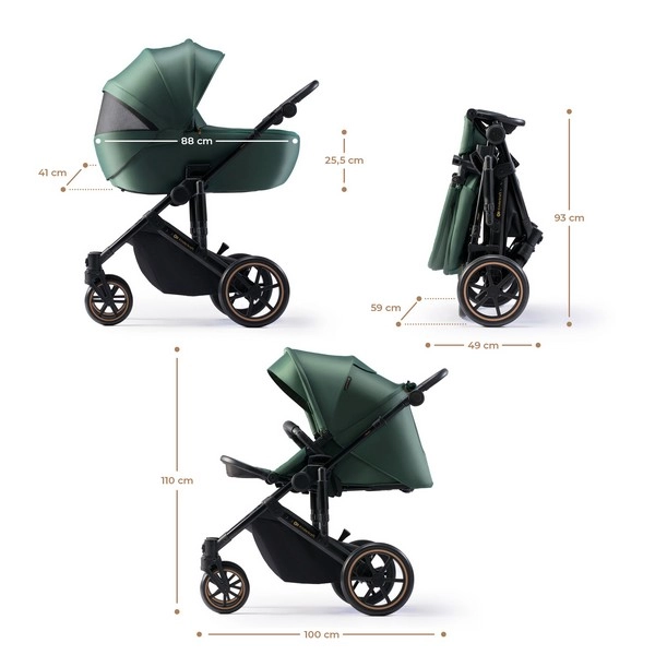 Poussette Kinderkraft Prime 2 + Nacelle - Dark Green