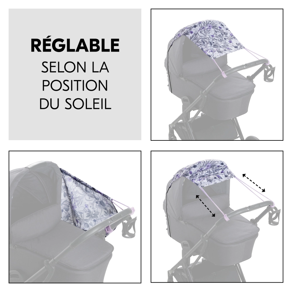 Pare soleil de poussette Pushchair Sunshade Floral Grey - Grey