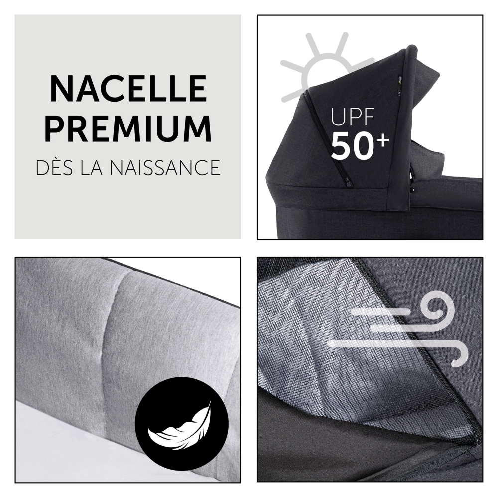 Poussette Hauck Saturn R + Nacelle - Melange Black