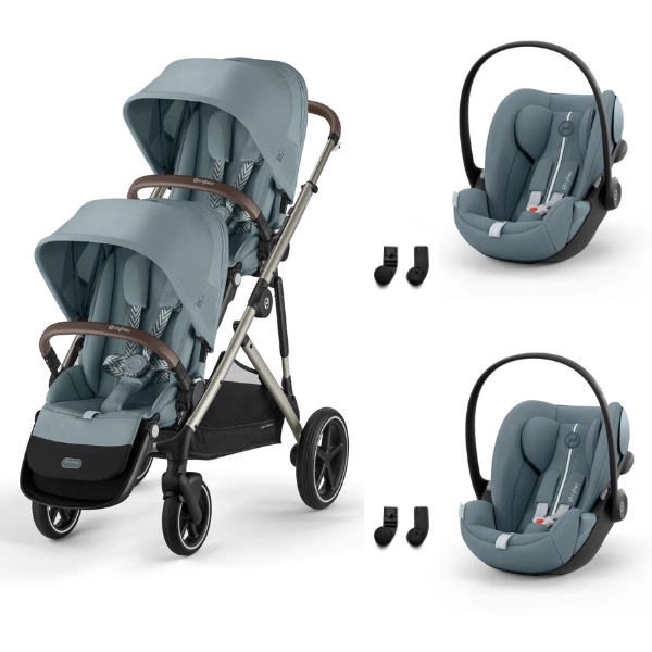 Poussette Double Cybex Gazelle S2 TPE - Stormy Blue + 2 Coques Auto Cloud G i-Size - Stormy Blue (Plus)