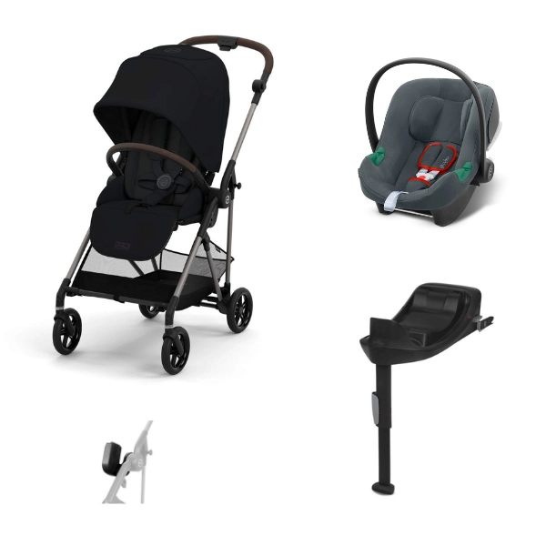 Poussette Cybex Melio 4 TPE - Magic Black  + Coque Auto Aton B2 - Steel Grey + Base One
