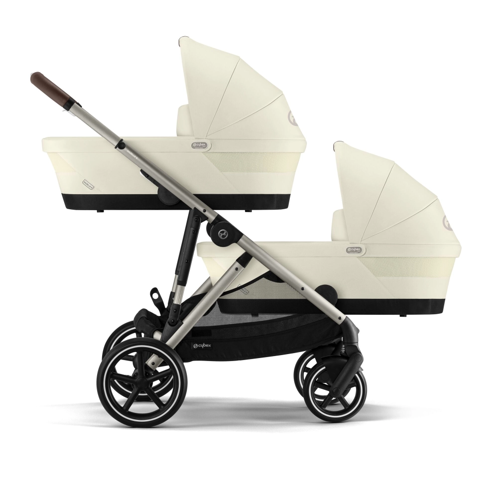 Poussette Double Cybex eGazelle S TPE + 2 Nacelles Gazelle Cot - Seashell Beige