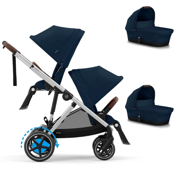Poussette Double Cybex eGazelle S SLV + 2 Nacelles Gazelle Cot - Ocean Blue