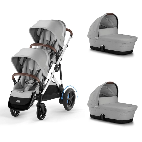 Poussette Double Cybex eGazelle S SLV + 2 Nacelles Gazelle Cot - Stone Grey