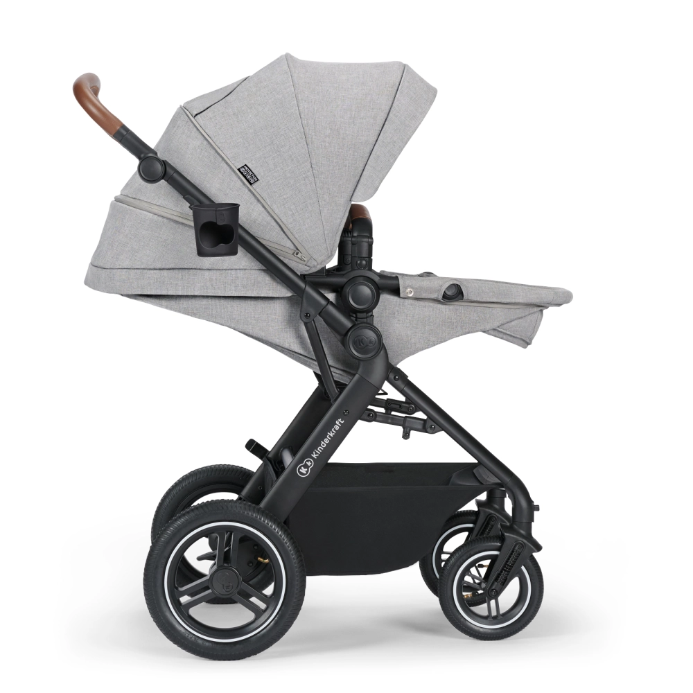Poussette Kinderkraft B-Tour + Nacelle + Coque Auto Mink Pro - Light Grey