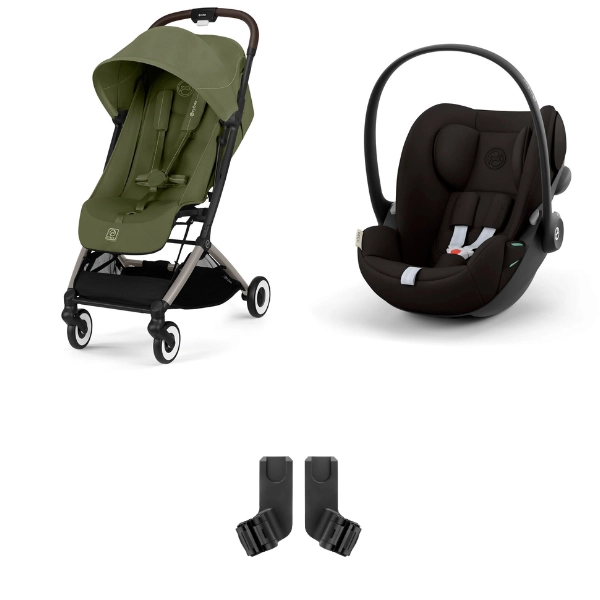Poussette Cybex Orfeo 2 BLK - Moss Green + Cloud G i-Size - Fog Grey + Adaptateurs