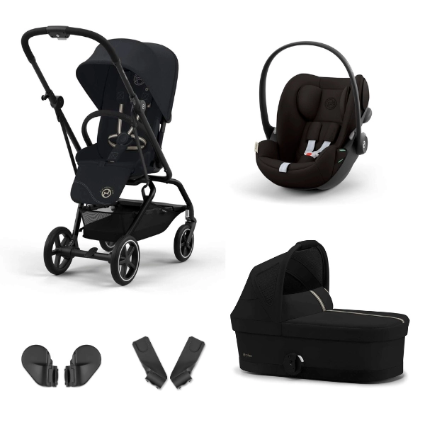 Poussette Cybex Eezy S Twist +2 - BLK - Magic Black + Coque Auto Cloud G i-Size - Magic Black +  Nacelle Cot S - Magic Black