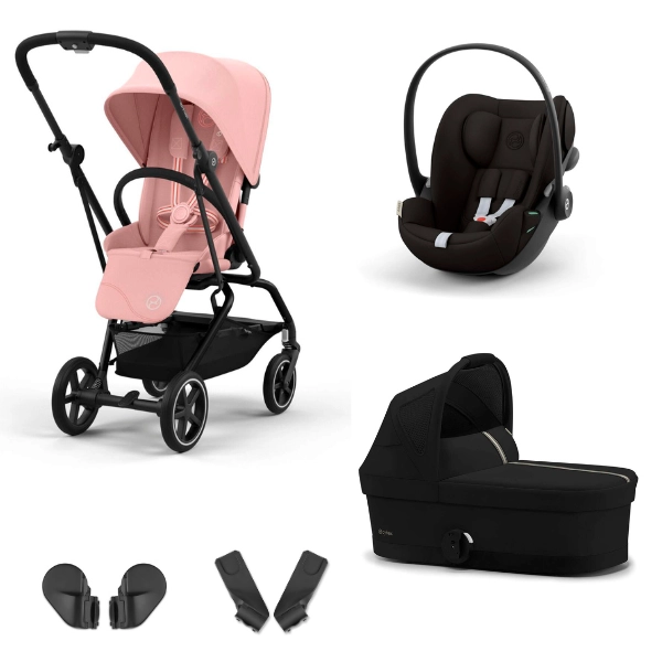 Poussette Cybex Eezy S Twist +2 BLK - Candy Pink + Coque Auto Cloud G i-Size - Magic Black +  Nacelle Cot S - Magic Black