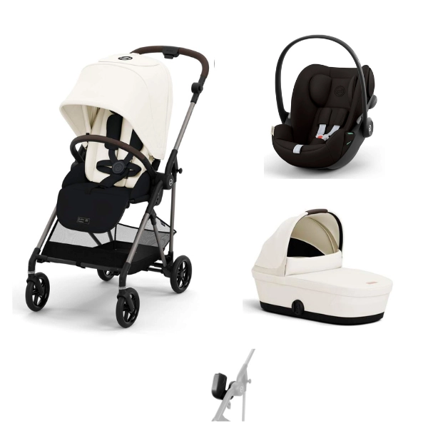 Poussette Cybex Melio 4 TPE + Nacelle - Canvas White + Coque Auto Cloud G i-Size - Magic Black