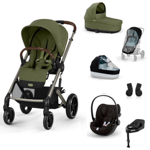 Poussette Cybex Balios S Lux 3 TPE - Moss Green + Nacelle Cot S Lux + Coque Auto Cloud G i-Size - Magic Black + Base G + Accessoires