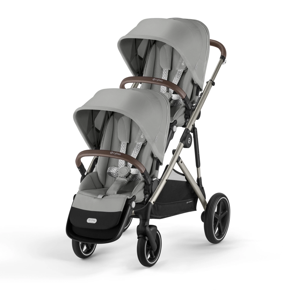 Poussette Double Cybex Gazelle S2 SLV - Stone Grey + 2 Nacelles Gazelle Cot + 2 Coques Autos Cloud G i-Size - Stone Grey (Plus)