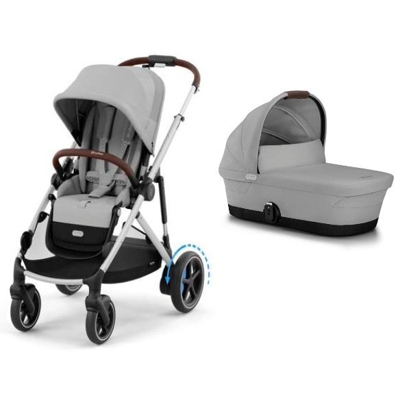 Poussette Cybex eGazelle S2 TPE - Stone Grey + Nacelle Gazelle Cot - Stone Grey