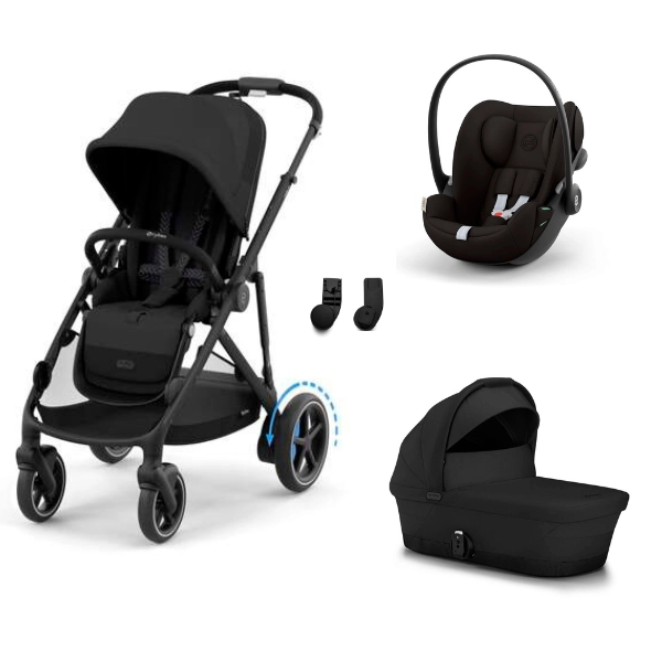 Poussette Cybex eGazelle S2 BLK - Moon Black + Nacelle Gazelle Cot + Coque Auto Cloud G i-Size - Magic Black
