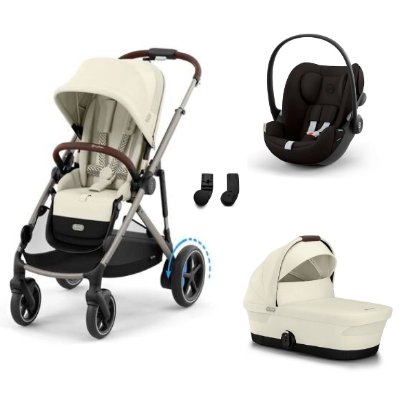 Poussette Cybex eGazelle S2 TPE - Seashell Beige + Nacelle Gazelle Cot + Coque Auto Cloud G i-Size - Magic Black