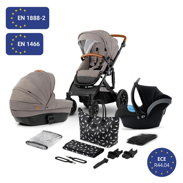 Poussette Kinderkraft Prime 2020 + Nacelle - Beige + Coque Auto Mink - Black