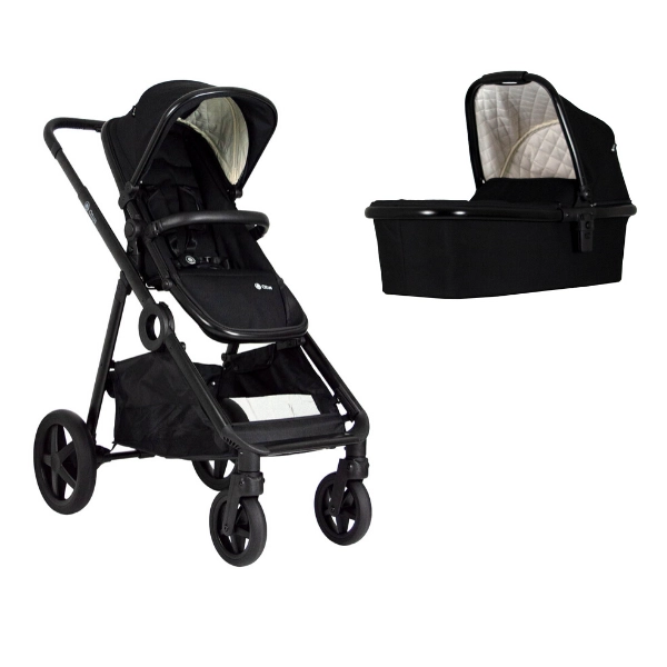 Poussette Qtus DuetPro + Nacelle - Plein Noir / Châssis Noir