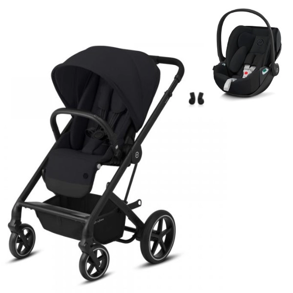 Cybex Balios S Lux Stroller - Black Frame + Cloud Z2 i-Size Car Cover - Deep Black (2022)