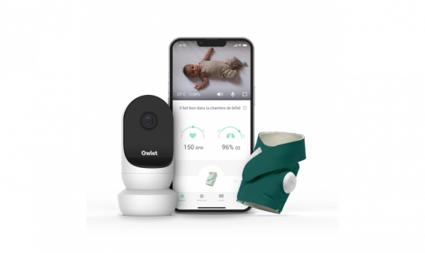 Pack Surveillance Monitor Duo 2 Owlet Smart Sock 3 - Vert Océan + Babyphone Cam 2