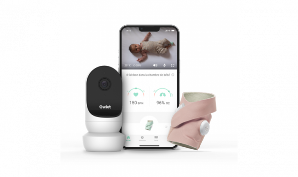 Pack Surveillance Monitor Duo 2 Owlet Smart Sock 3 - Rose Poudré + Babyphone Cam 2