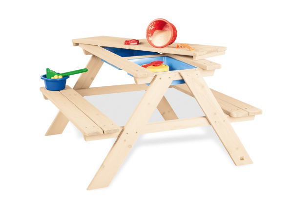 Pinolino Nicki Table-Bench Set + Water and Sand Trays - Natural