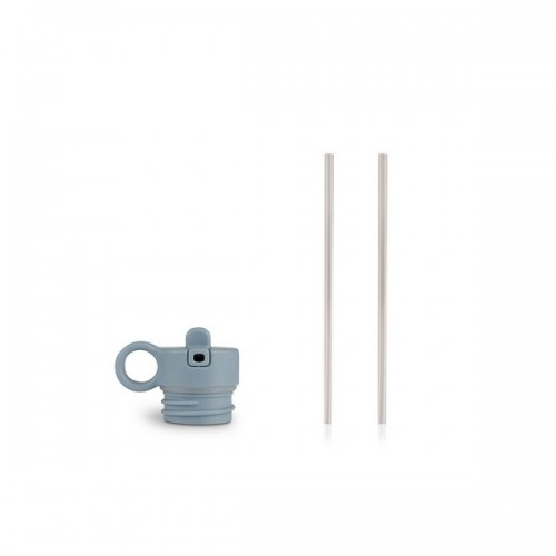 Stopper + Straws Lemon Flask - Dusty Blue