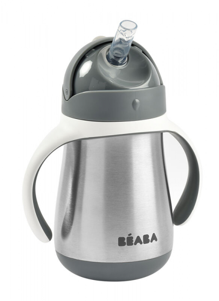 Stainless Steel Straw Cup 250ml Beaba - Mineral Grey