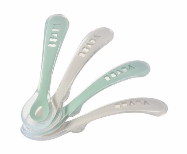 Set of 4 Béaba Second Age Silicone Spoons - Sage Green