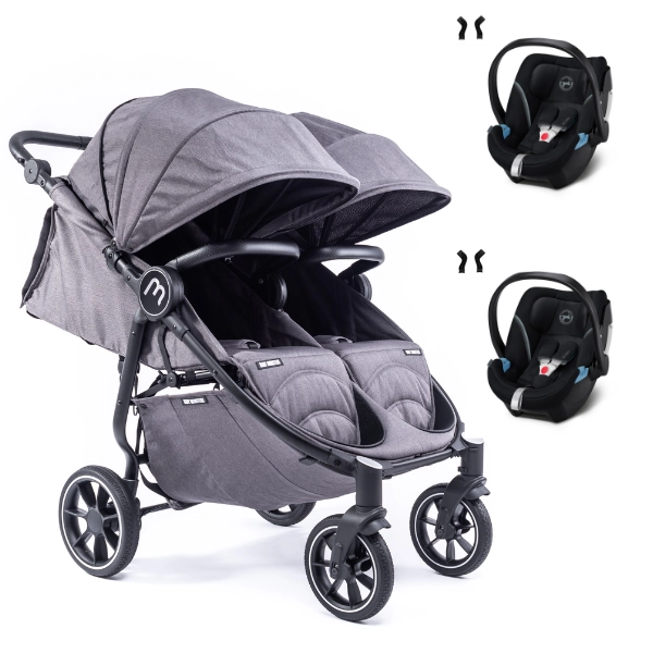Baby Monsters Easy Twin 4 Double Stroller - Black/ Canopys Texas frame + 2 Cybex Aton 5 shells