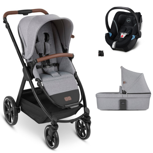 ABC Design Swing Stroller + Carrycot - Tin + Cybex Aton 5 Car Seat - Deep Black (2023)