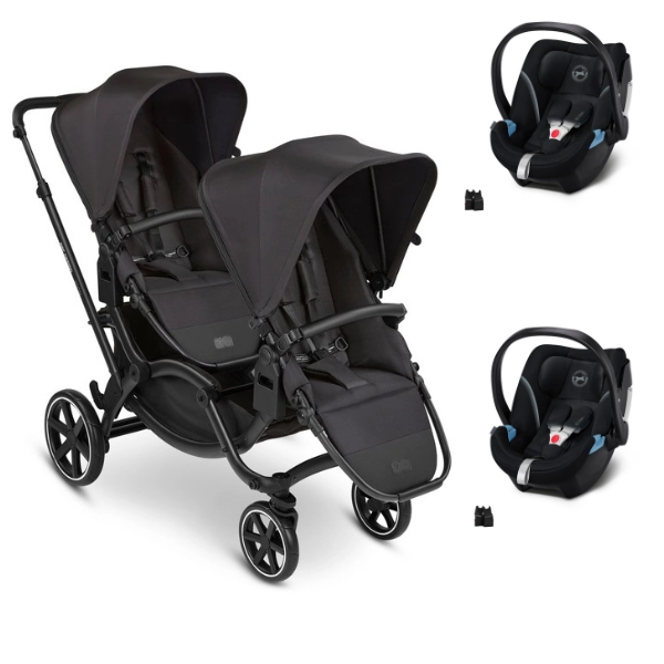 ABC Design Zoom Double Stroller - Ink + 2 Carrycovers Cybex Aton 5 - Deep Black