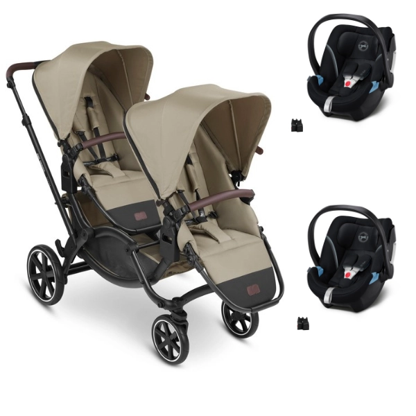 ABC Design Zoom Double Stroller - Reed + 2 Carrycovers Cybex Aton 5 - Deep Black