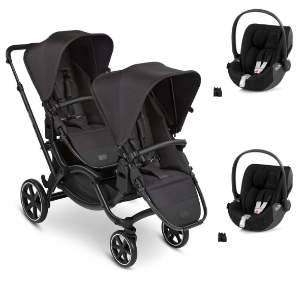ABC Design Zoom Double Stroller - Ink + 2 Coques Auto Cloud T i-Fix - Sepia Black (2023)