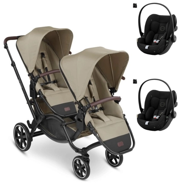 ABC Design Zoom Double Stroller - Reed + 2 Cloud G i-Size Carrycots - Moon Black