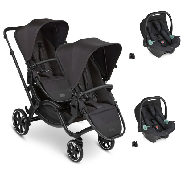 ABC Design Zoom Double Stroller - Ink + 2 i-Size Carrycots - Black