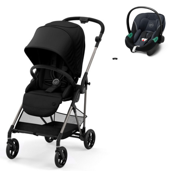 Poussette Cybex Melio 2 Châssis Bronze - Deep Black + Coque Auto Aton S2 - Granite Black