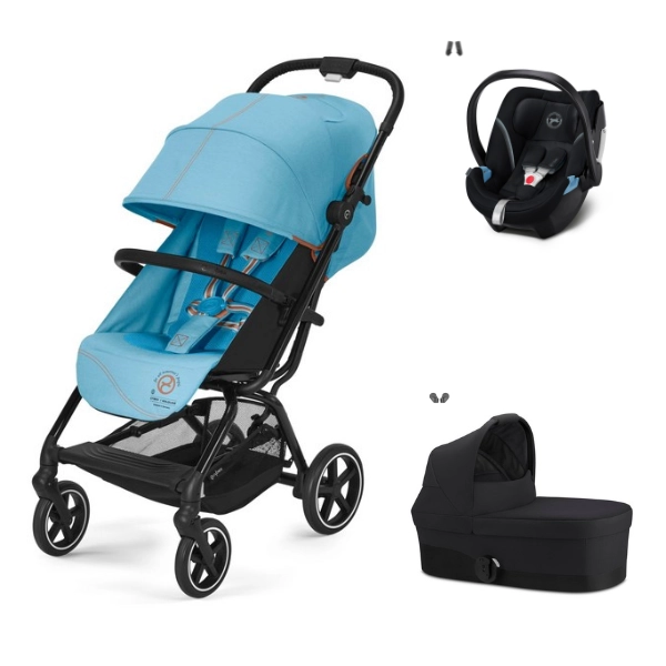 Poussette Cybex Eezy S PLUS 2 - Beach Blue + Nacelle S - Moon Black