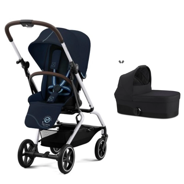 Poussette Cybex Eezy S Twist PLUS 2 - Châssis Silver/ Siège Ocean Blue + Nacelle S - Moon Black