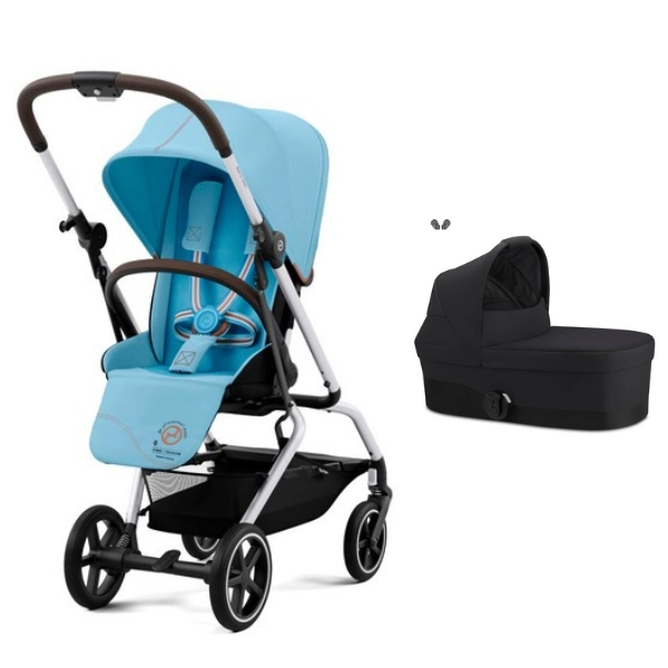 Poussette Cybex Eezy S Twist PLUS 2 - Châssis Silver/ Siège Beach Blue + Nacelle S - Moon Black
