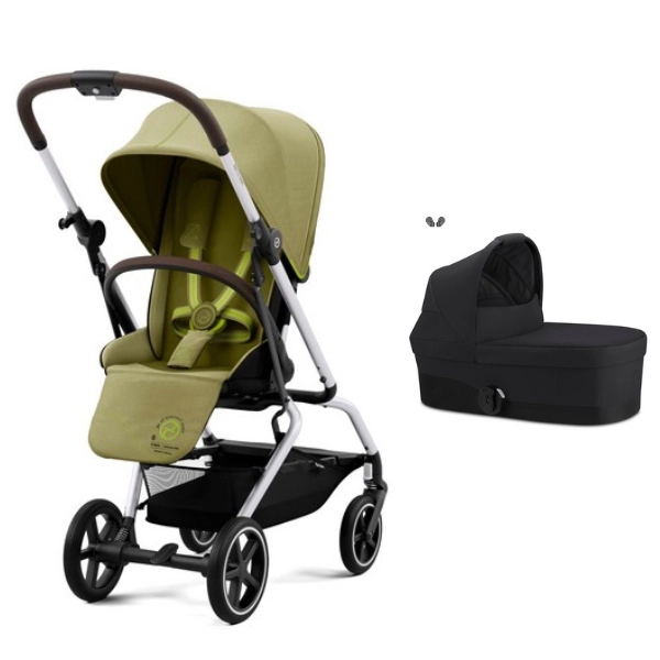 Poussette Cybex Eezy S Twist PLUS 2 - Châssis Silver/ Siège Nature Green + Nacelle S - Moon Black