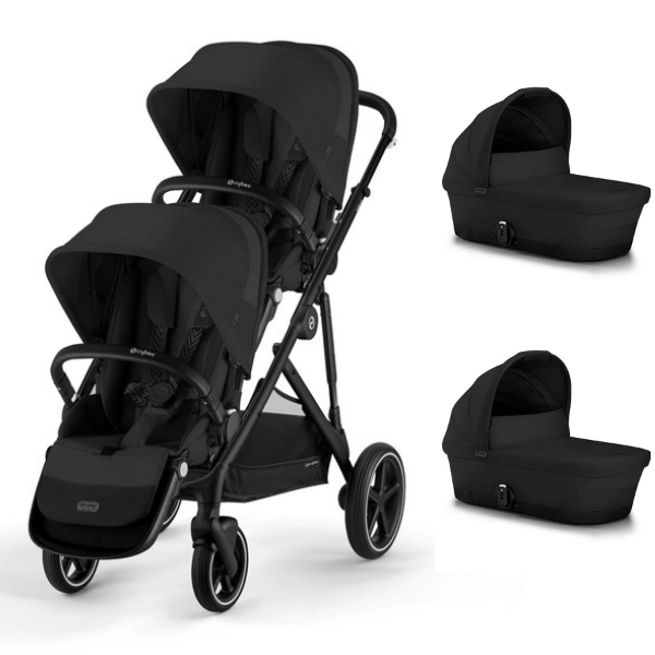 Poussette Double Cybex Gazelle S - Châssis Black + Nacelles - Moon Black (2023)