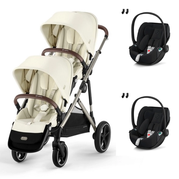 Poussette Double Cybex Gazelle S - Châssis Taupe/ Assises Seashell Beige + Coque Auto Cloud T i-Fix - Sepia Black (2023)